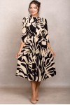 Rochie office Shila crem cu maneci 3/4 si funda decorativa